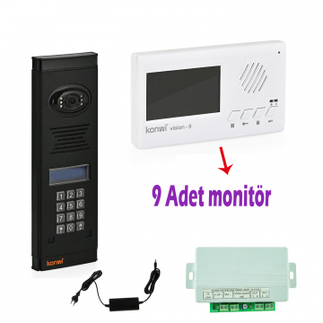 Görüntülü Diafon Seti Apartman Tipi 9 Daire Set Vsions 4,3 Monitör Zil paneli şifreli Kameralı 60w