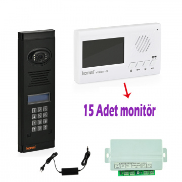 Görüntülü Diafon Seti Apartman Tipi 15 Daire Set Vsions 4,3 Monitör Zil paneli şifreli Kameralı 60w